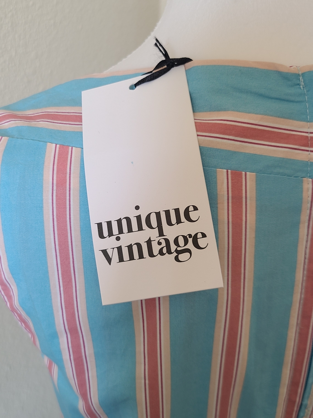 NWT Unique Vintage Pink & Blue Striped Sleeveless Fit & Flare Dress - Picture 6 of 7